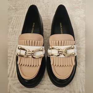Marc Fisher Beige and Black Loafers with Gold Accent